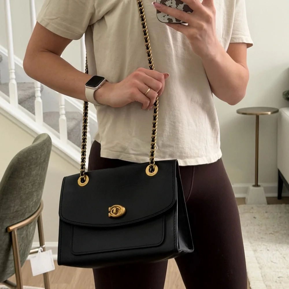 Coach Leather Flap Shoulder Bag with Adjustable Chain Strap - Picture 10 of 11